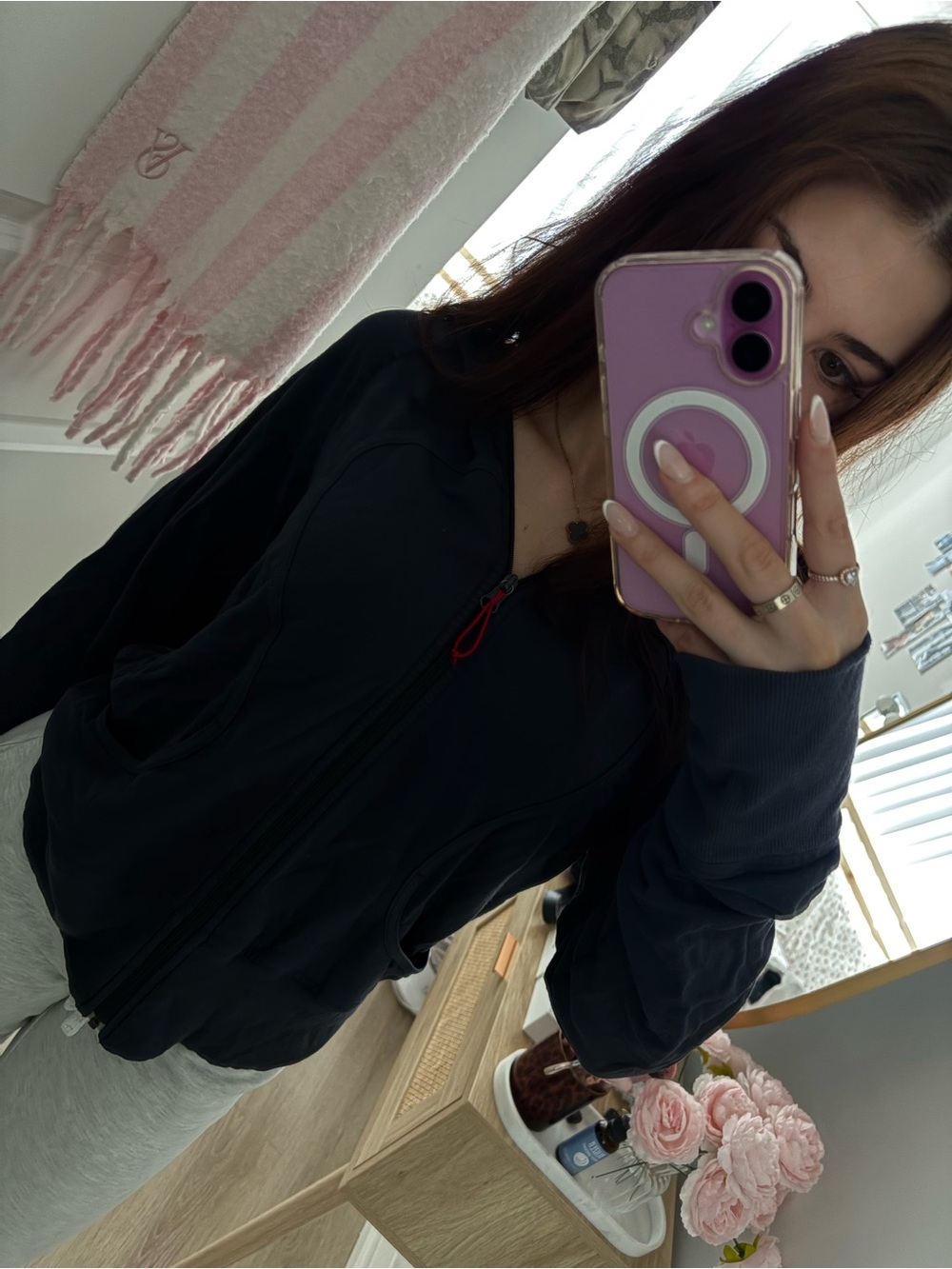lululemon athletica black zip-up sweater with pink accent - Picture 3 of 3